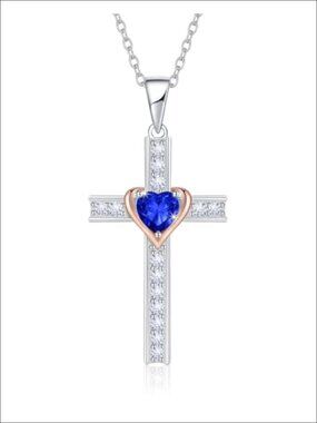 Calliora Solid 925 Sterling Silver Birthstone Cross Necklace - September